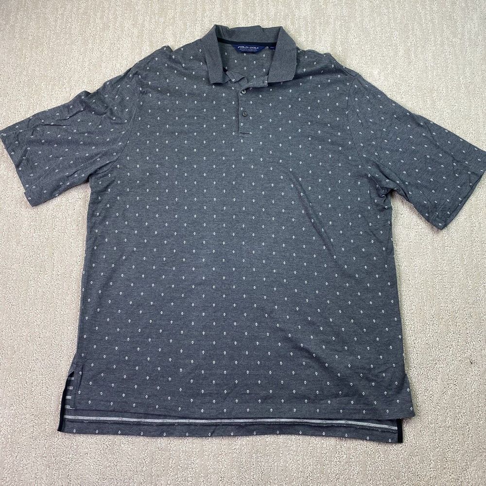 Ralph Lauren Polo Shirt‎ Adult 2XL Gray Patterned Short Sleeve Pima Cotton*
